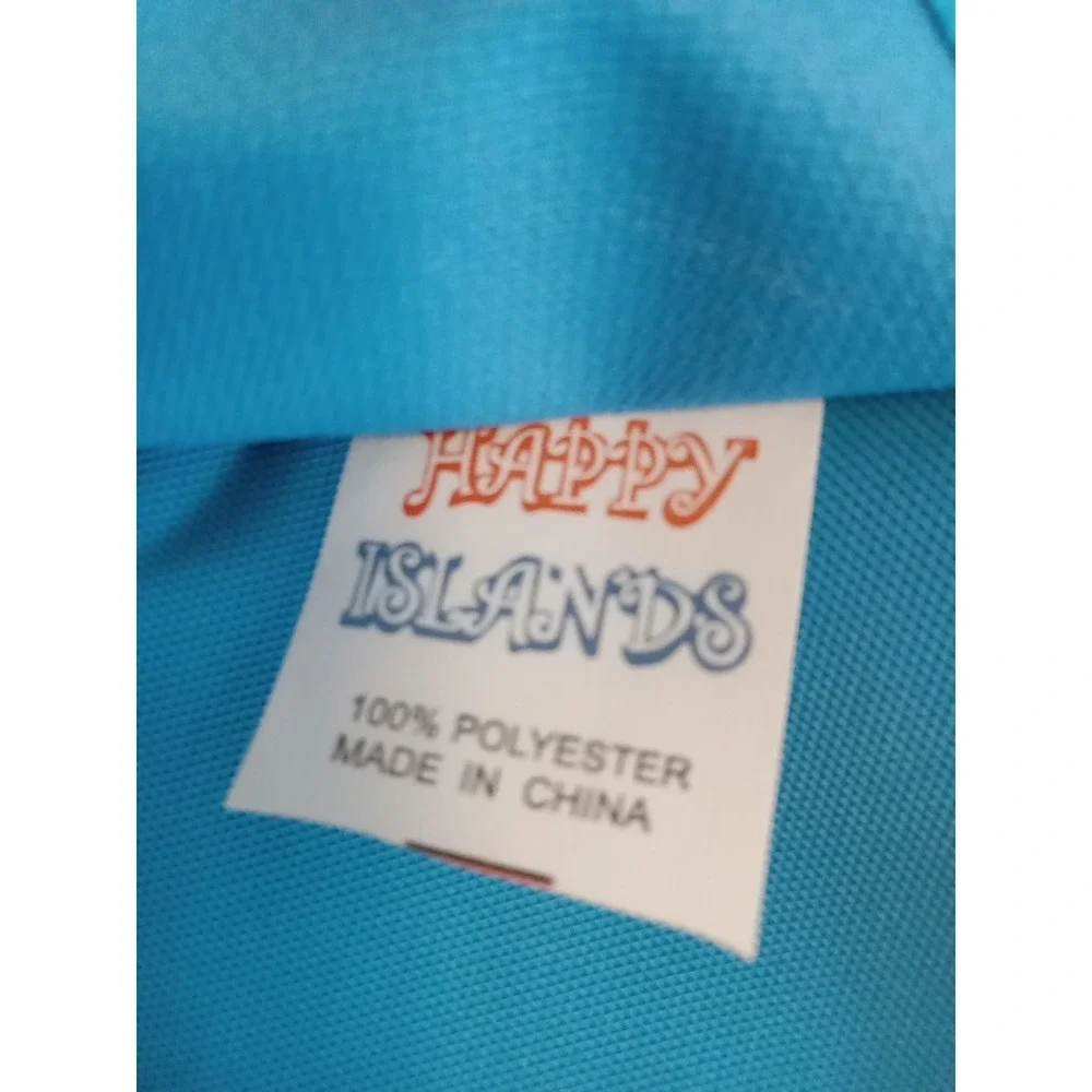 Happy Island Teal Blue Embroidery Florida Dolphins Palm Trees Canvas Bag 20x15x4